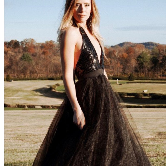 Halter Backless Tulle Dress With Sequins - Picture 2 of 3